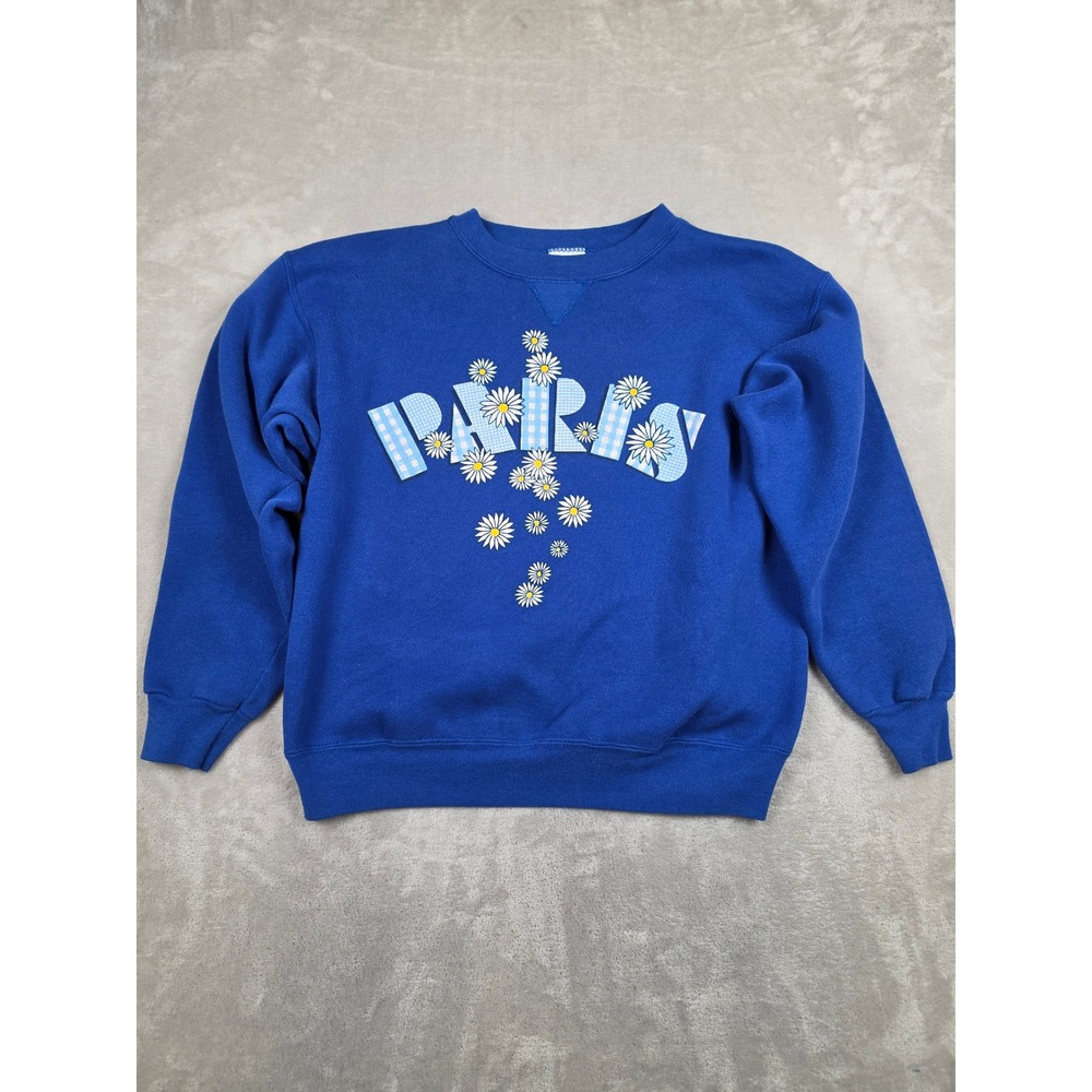 Vintage Ultra Sweats Sweatshirt Womens M Blue Paris Daisy Gingham USA Made